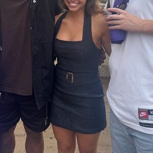 Hemline halter denim dress